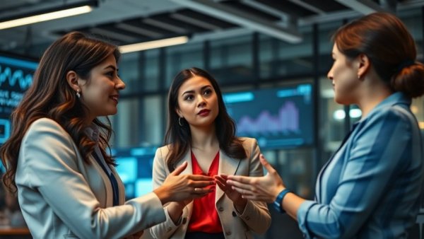 Women in AI for Business Leaders discussing technology in office.