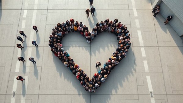 AI Voice for Business: Aerial view of people forming letters and heart.