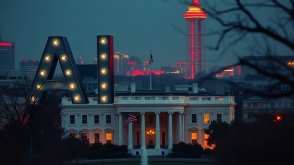 AI influence on business symbolized by AI letters and White House