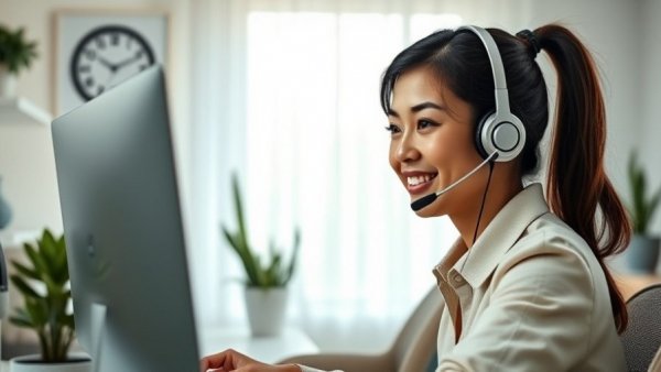 Woman using Microsoft Teams alternatives for enterprise communications in a bright office.