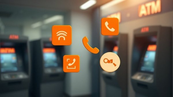 Client engagement strategies for financial services: AI, phone, and chat icons in front of ATMs.