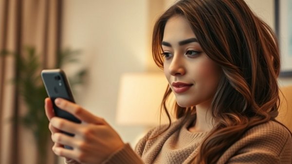 Young woman enjoying AI voice for business on smartphone.