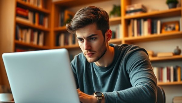 Man engaging in customer activities via Microsoft Teams in a cozy home office.