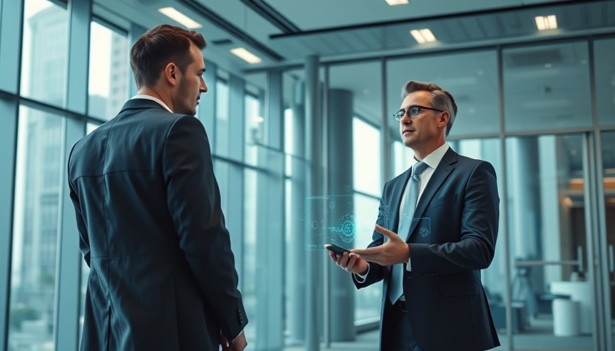 AI-enhanced legal office with lawyers using technology.