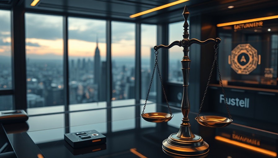 AI for lawyers concept with justice scales and AI hologram.