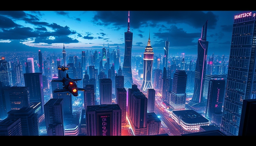 Futuristic cityscape with neon lights and advanced architecture, showcasing the future of MCP.