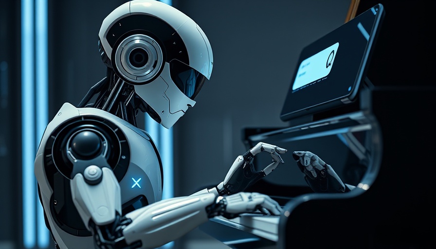 Futuristic robot with search icon representing AI content readability.