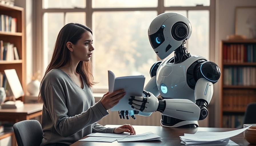 AI for Auto Dealers: Robot and woman collaborate in cozy study.