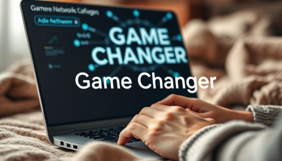 AI text humanizers for business depicted with hands typing on a laptop with digital overlay.