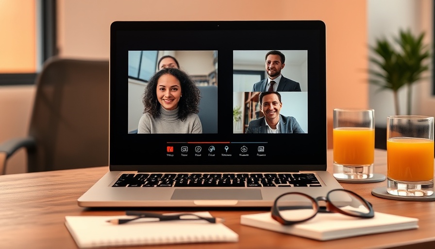 AI-powered video meeting interface on a laptop for business communication.
