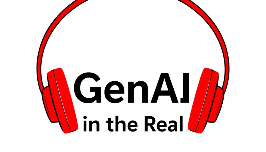 Bold red headphones around 'GenAI in the Real World' text, minimal design.