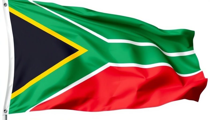 Colorful South African flag with geometric patterns.
