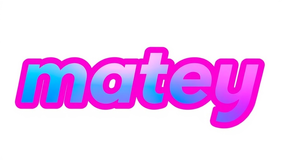 Vibrant gradient 'matey' logo in pink and blue shades.