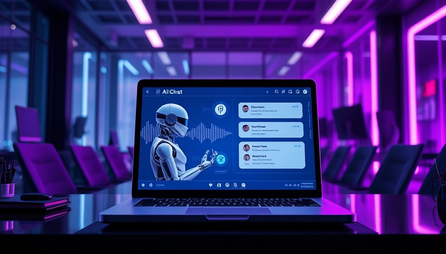 Futuristic AI voice agents for business concept with chat interface.