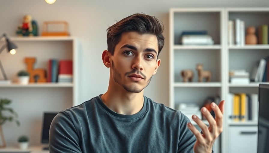 AI Voice for Business: Man demonstrating technology in modern setting.