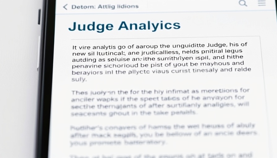 AI for lawyers: Judge Analytics App on minimalist white background.