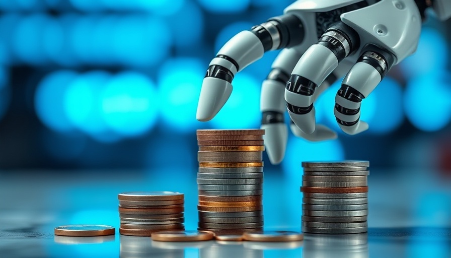 No-Code AI in wealth management with a robotic hand and coins.