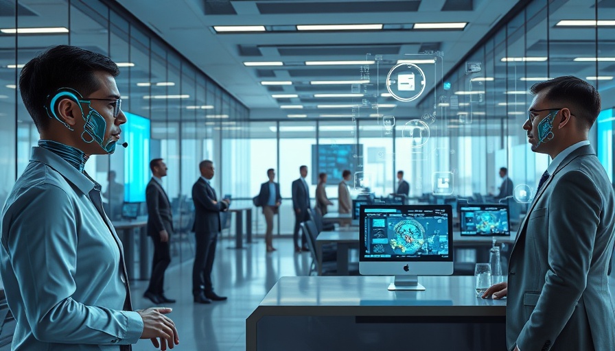 AI voice agents for business in a futuristic office setting.