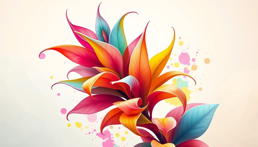 Colorful abstract plant illustration with vibrant leaves
