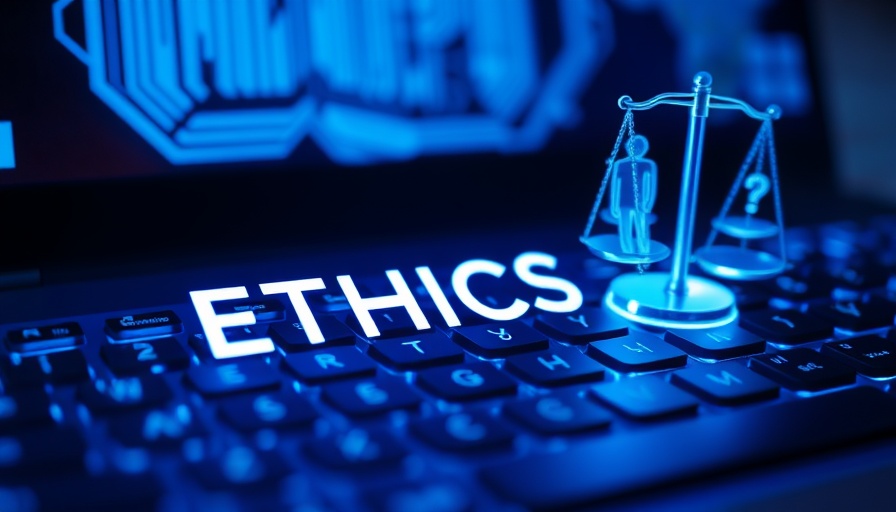 AI ethics keyboard key with questioning symbols and digital scales