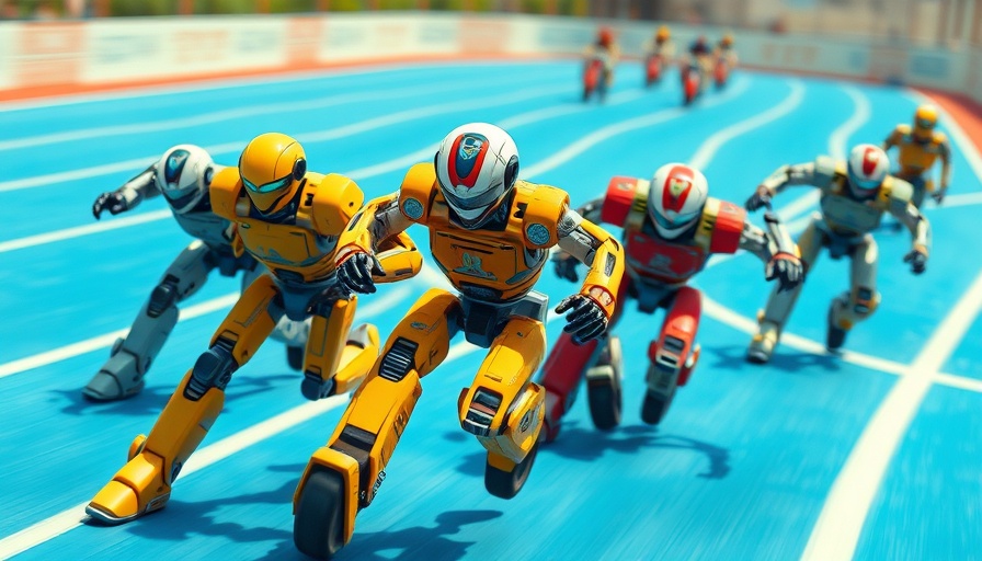 Dynamic race with robots and humans highlighting AI power consumption.
