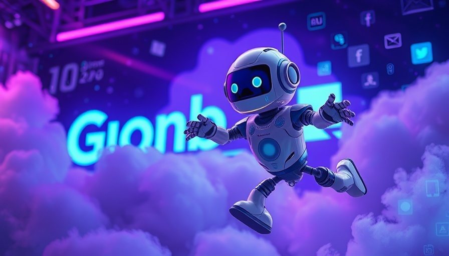 Futuristic robot amidst digital clouds, showcasing AI demand driving business growth.