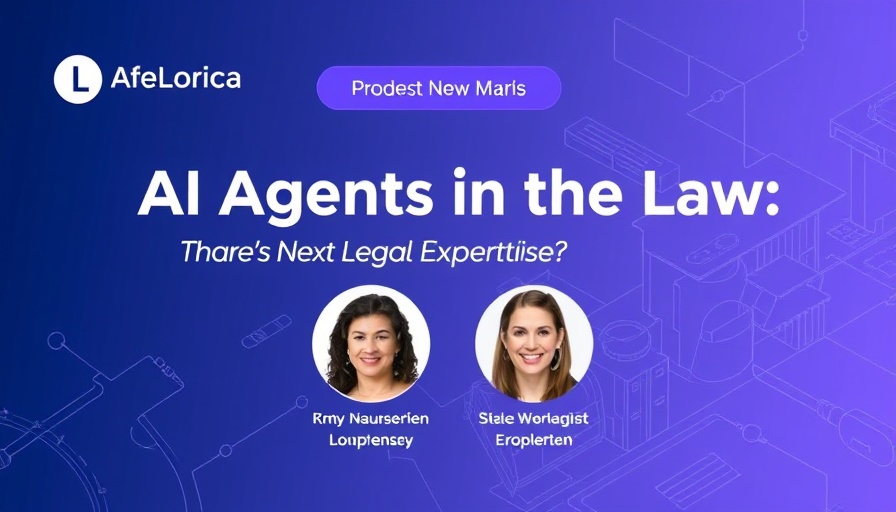 Webinar on AI agents in law with speaker portraits and details.