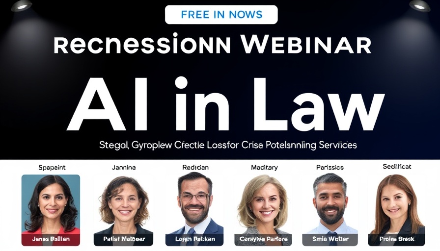 Webinar on AI for lawyers with speaker portraits and event details