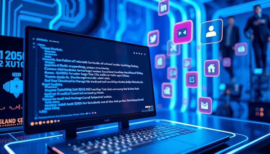 Futuristic AI URL to video generator interface with icons in blue digital space.