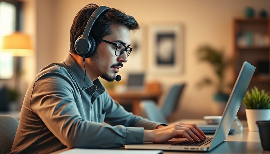 AI voice agents for business: professional using laptop in office.