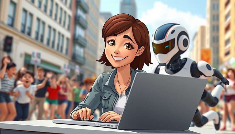 Java Developer with AI robot running, urban setting