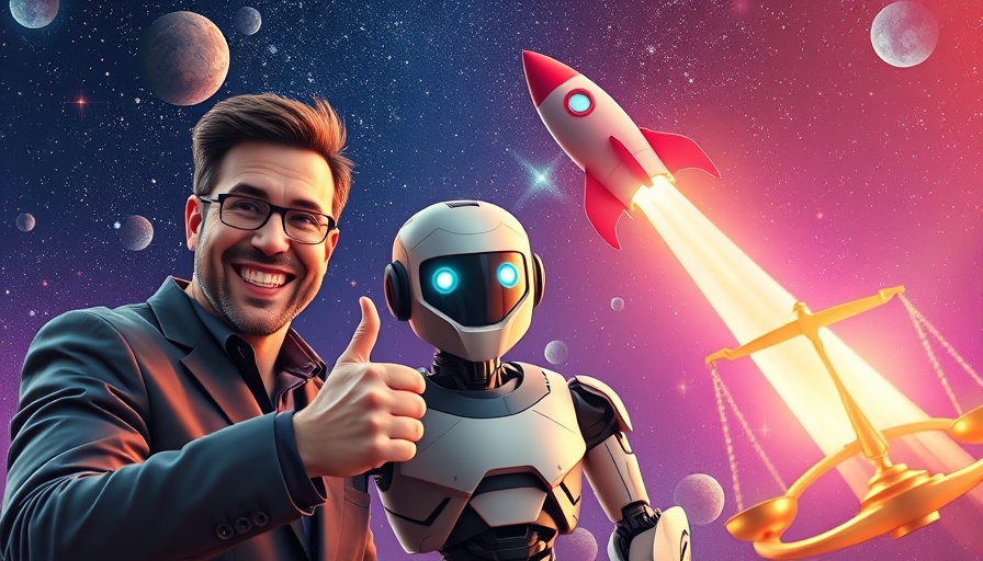 AI for lawyers: Humorous scene with men and a robot in space.