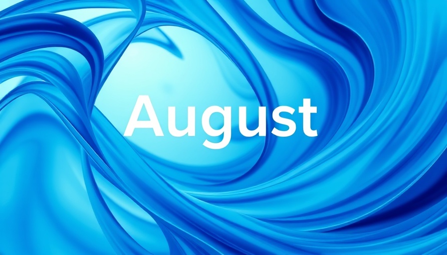 Dynamic abstract blue image with August Personas text.